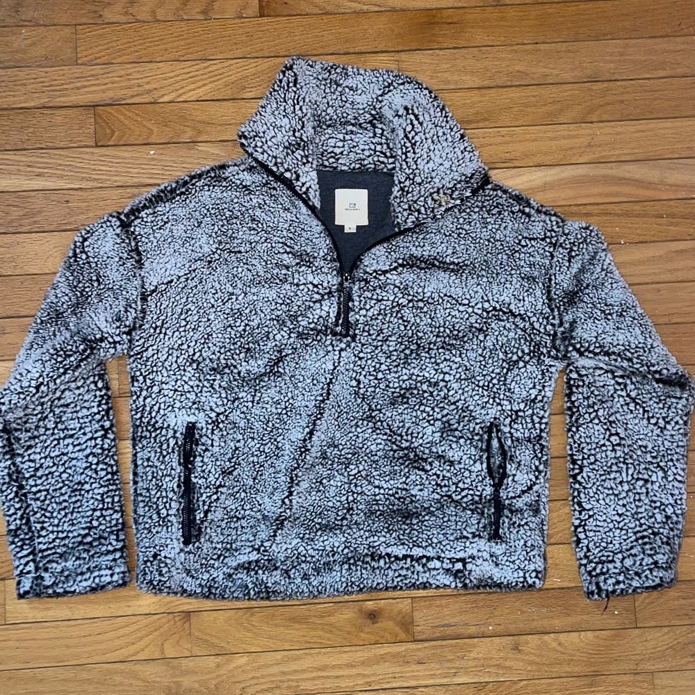 Thread + Supply Grey/Black Sherpa Quarter Zip, Size Small